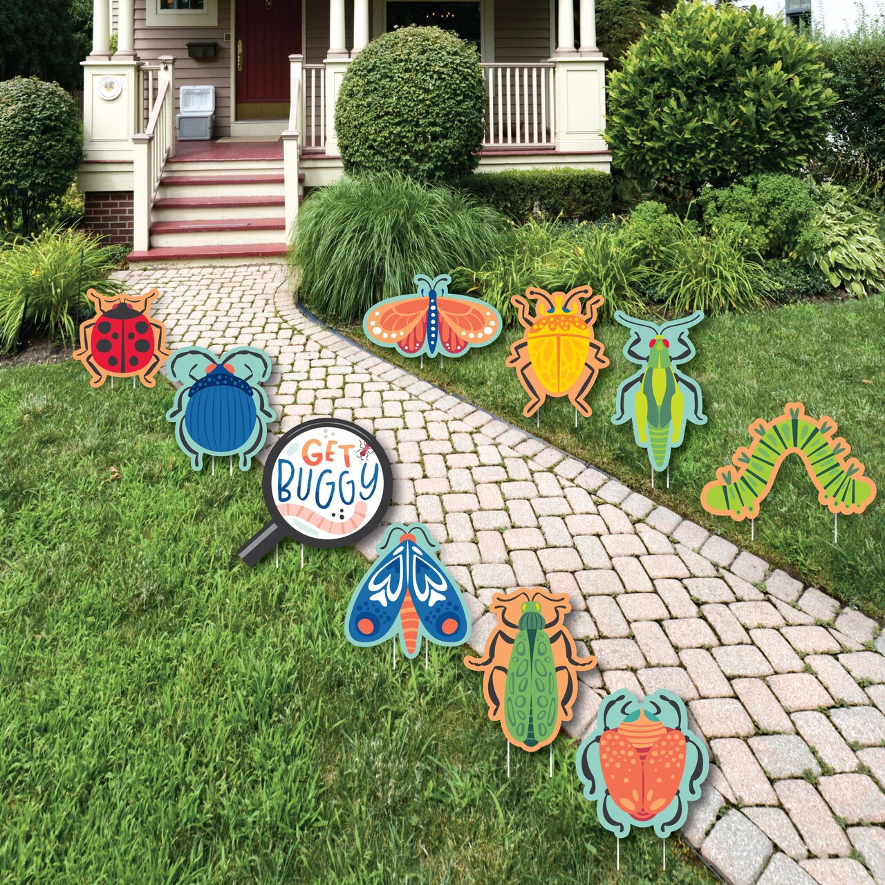 Big Dot of Happiness Buggin' Out - Lawn Decorations - Outdoor Bugs Birthday Party Yard Decorations - 10 Piece